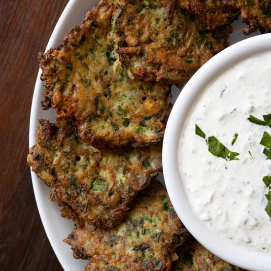 Zucchini Pancakes with Tzatziki Sau
