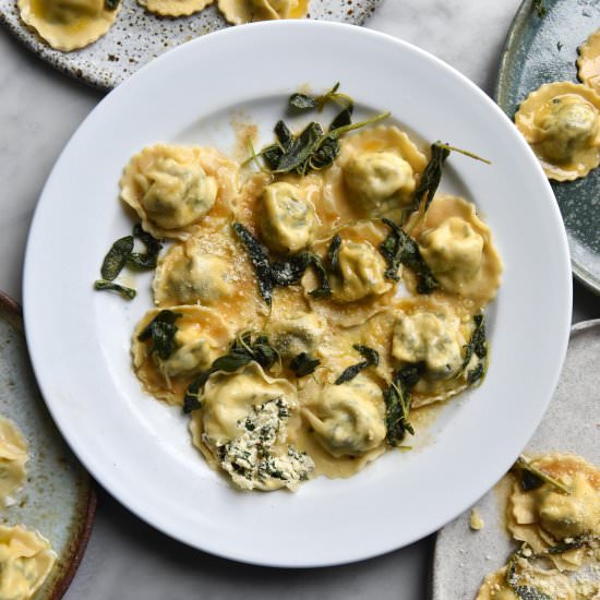 Gluten free spinach ricotta ravioli
