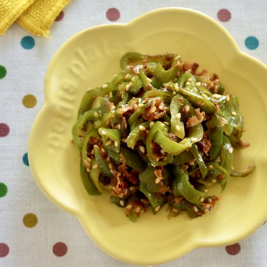 Green Peppers with Bonito Flakes
