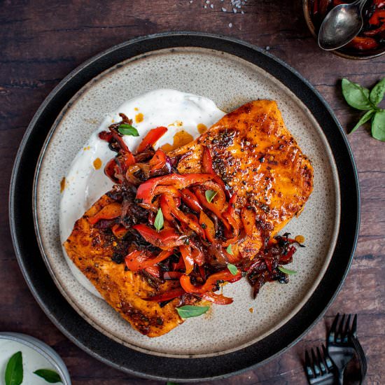 Spiced Salmon with Pepper Relish