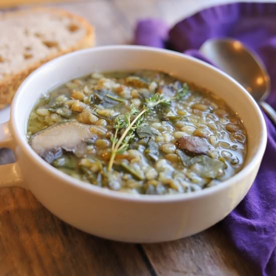 Double lentil mushroom barley soup