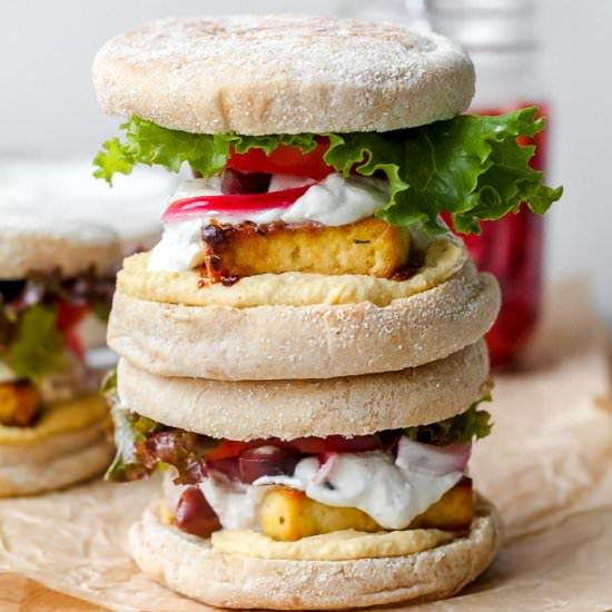 Greek Tofu Breakfast Sandwiches