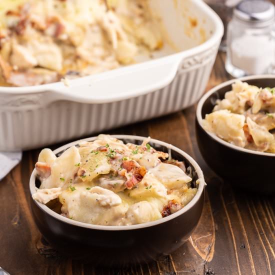 Chicken Alfredo Pierogi Casserole