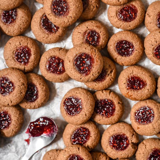 Cocoa Almond Thumbprint Cookies