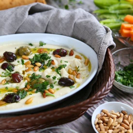 Chickpea Flour Hummus with Olives