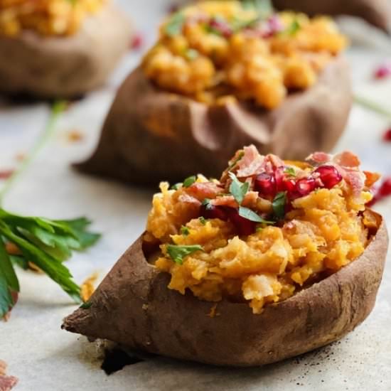 Apple Bacon Stuffed Sweet Potatoes