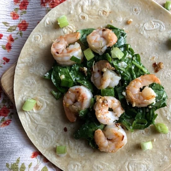 One Pan Shrimp Scampi Caesar Tacos