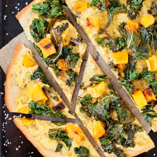 Quinoa Pizza with Sage Hummus + Veg