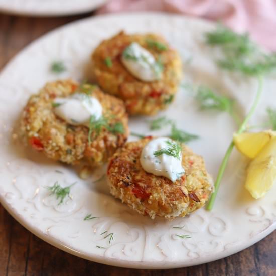 Vegan crab cakes with artichokes
