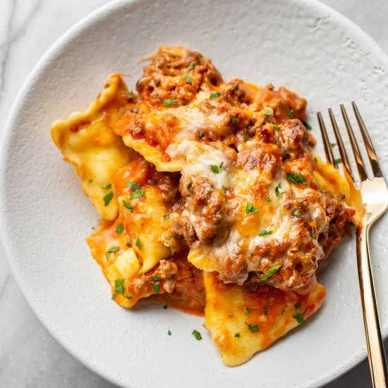 easy cheesy baked ravioli