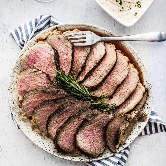 salt + pepper crusted roast beef