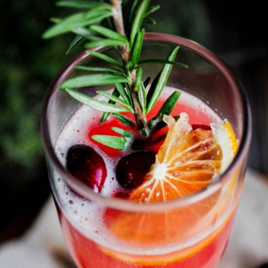 Cranberry Orange Mimosa w/ Rosemary