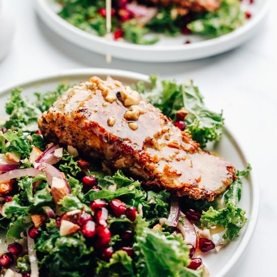 Almond Crusted Salmon Kale Salad