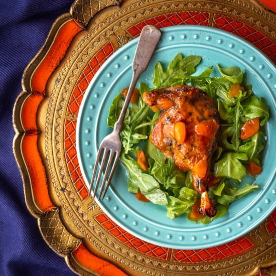 Kumquat Glazed Duck with Arugula