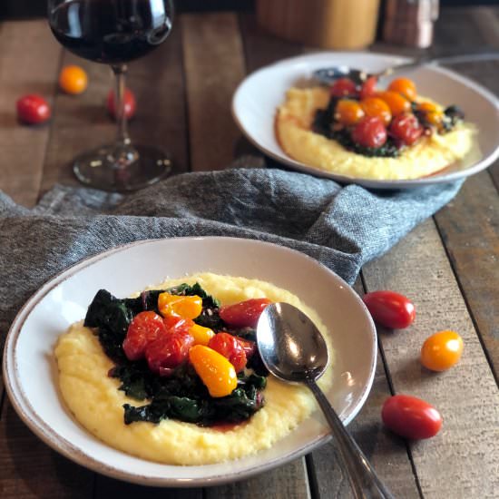 Polenta with Burst Tomatoes & Chard