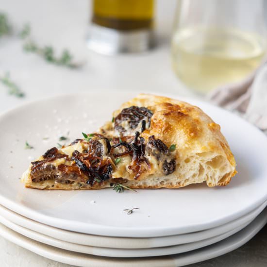 morel pizza with fontina