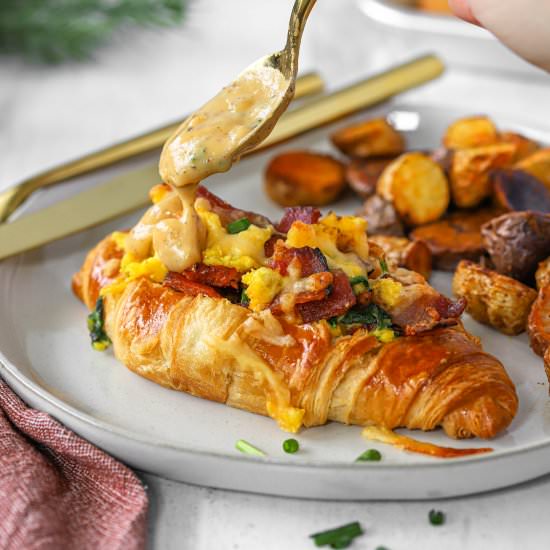 Bacon and Egg Croissant Boats