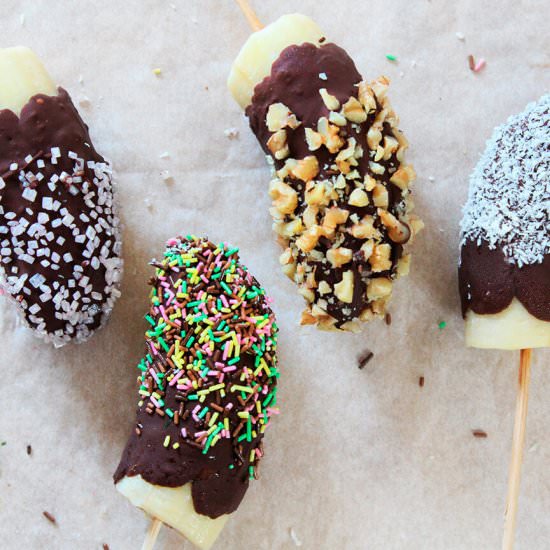 Chocolate covered frozen banana pop
