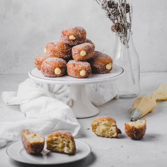 Cream filled cinnamon sugar donuts