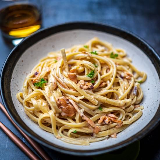 Whisky Pasta with Smoked Salmon