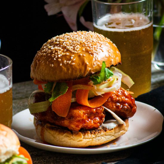 Crispy Buffalo Tofu Burgers