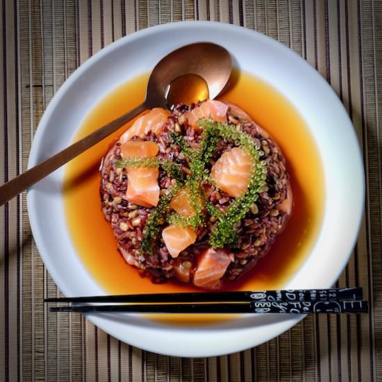 Mix rice chazuke, miso cured salmon