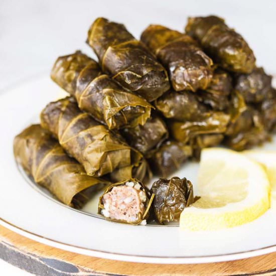 Lamb Stuffed Grape Leaves & Sauce