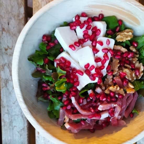 Pomegranate Speck and Cheese Salad
