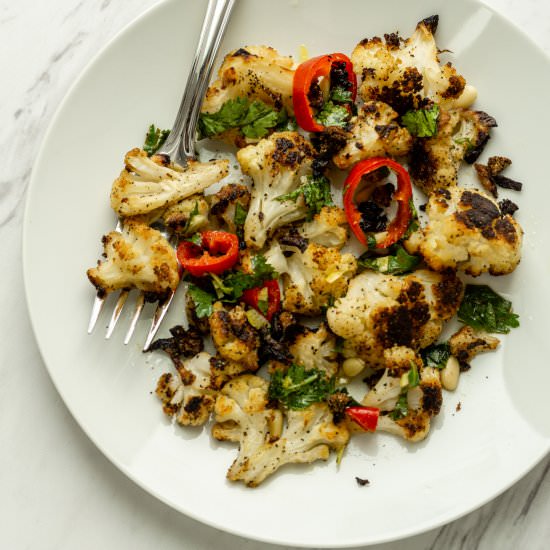 Roasted Cauliflower -Lemony & Spicy