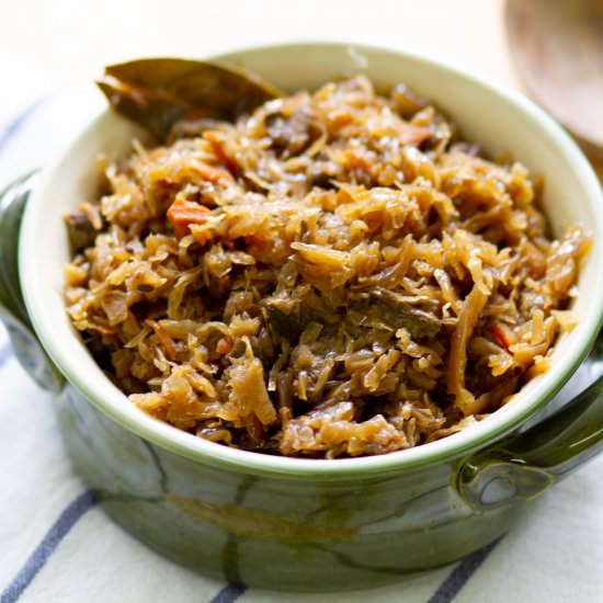 Sauerkraut cooked with mushrooms