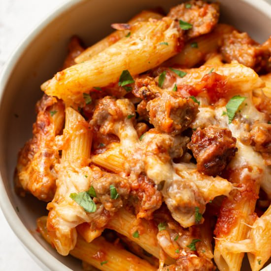 easy baked penne with sausage
