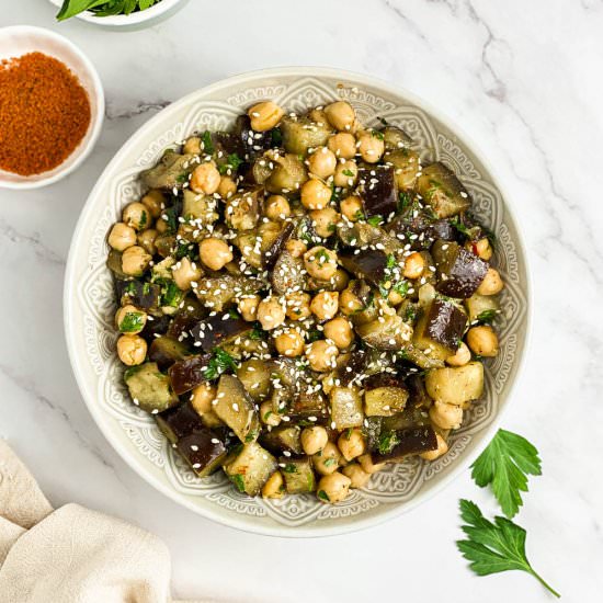 Vegan Eggplant Chickpea salad