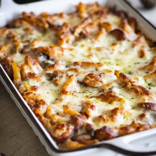 Baked Ziti With Eggplant & Sausage
