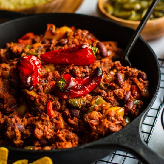 Chilli Non-Carne With Roasted Peppe
