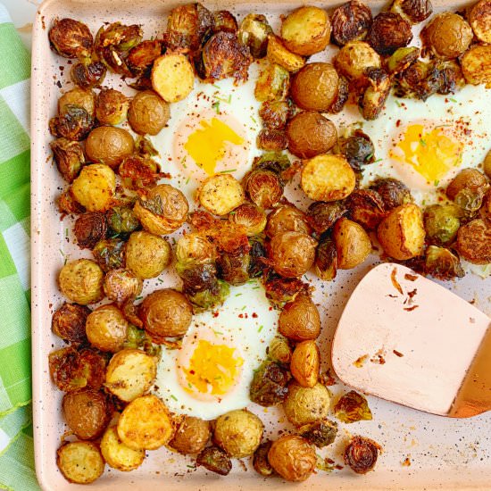 Sheet Pan Brussels, Potatoes, & Egg