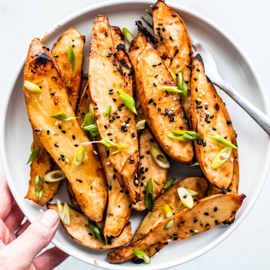 honey miso roasted sweet potatoes