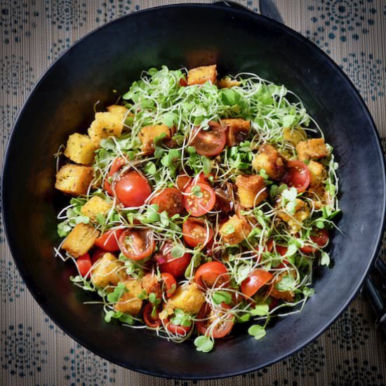 Polenta Croutons and Tomato Salad
