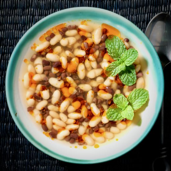 Black and white beans in phở broth