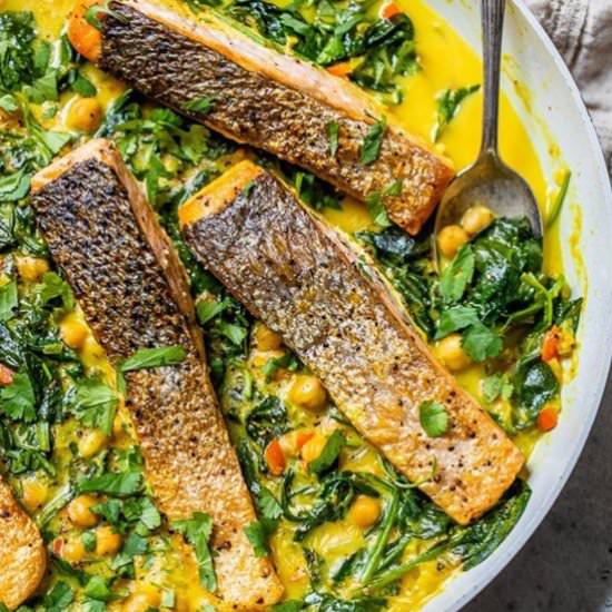 Salmon Coconut Curry with Spinach