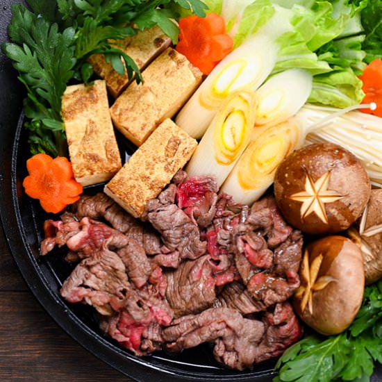 Rich Japanese Sukiyaki beef hot pot