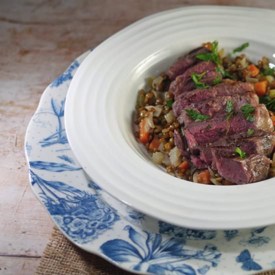 Italian grilled lamb with lentils