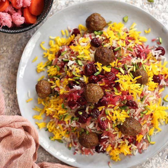sour cherry rice with meatballs