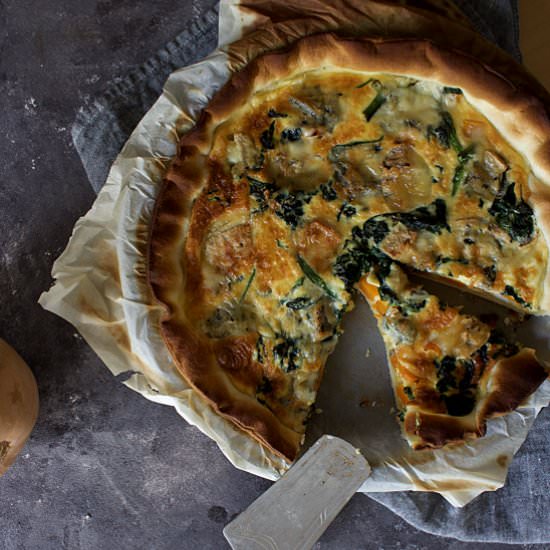 Butternut and gorgonzola quiche