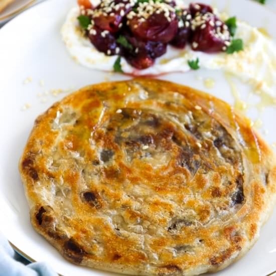Date Malawach with Roasted Grapes