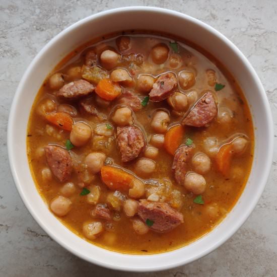 Slow Cooker Sausage Chickpea Soup