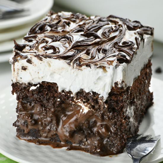 Marshmallow Chocolate Poke Cake