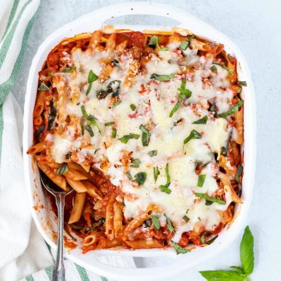 Penne Bake with Meat & Veggie Sauce