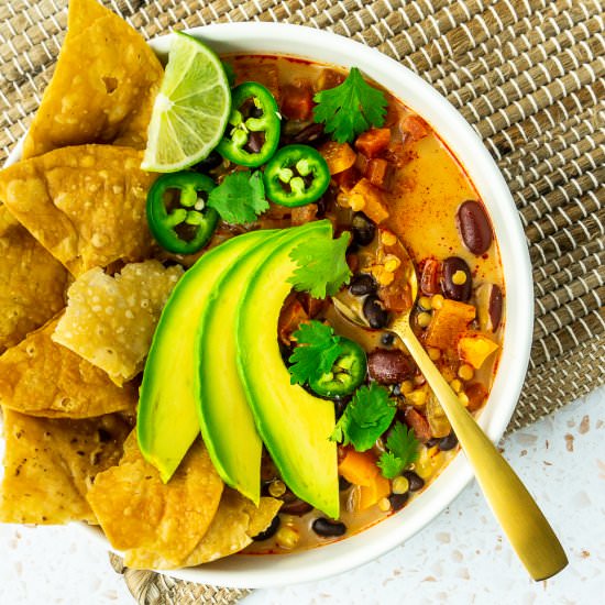 Slow Cooker Lentil Tortilla Soup