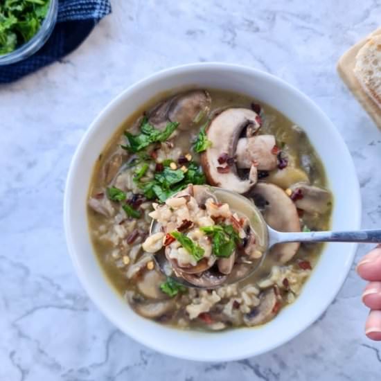 Vegan Mushrooms and Wild Rice Soup