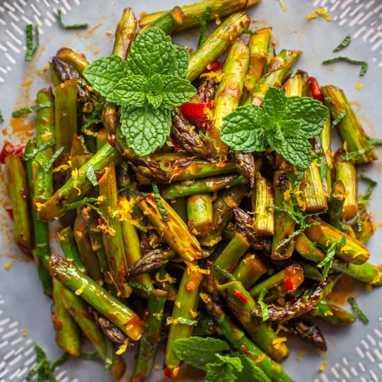 Pan Seared Asparagus with Harissa